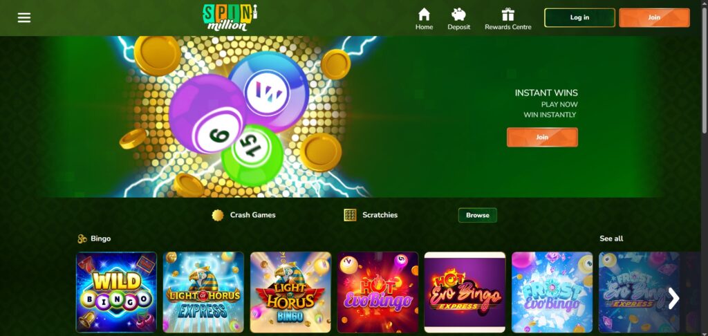 Explore instant games at Spin Million Casino