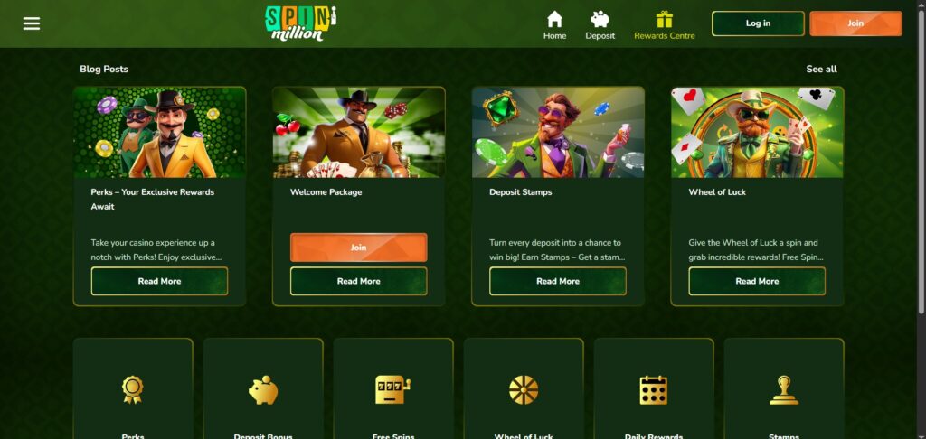 Explore promotions page at Spin Million Casino