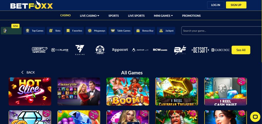 Check out the BetFoxx casino games page