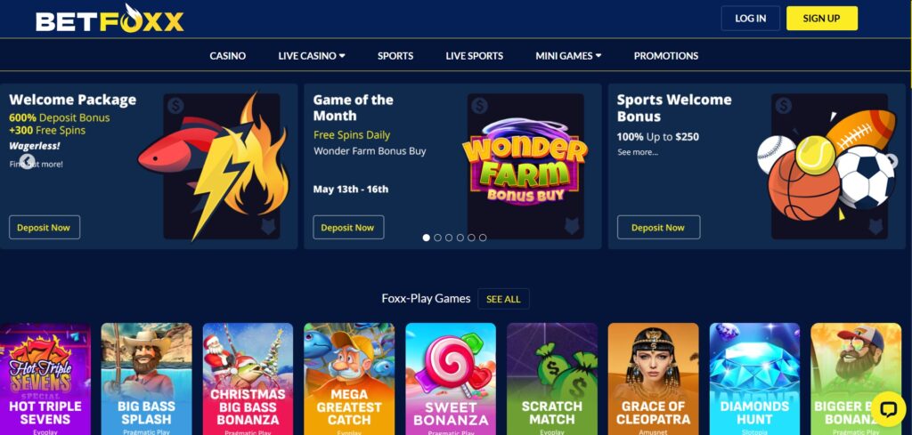 Check out the BetFoxx casino homepage
