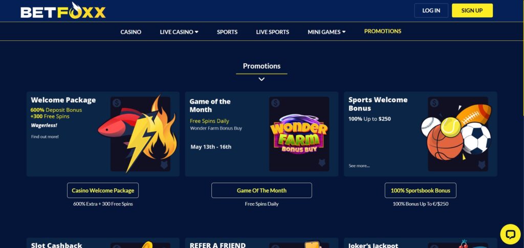Check out the BetFoxx casino promotions page