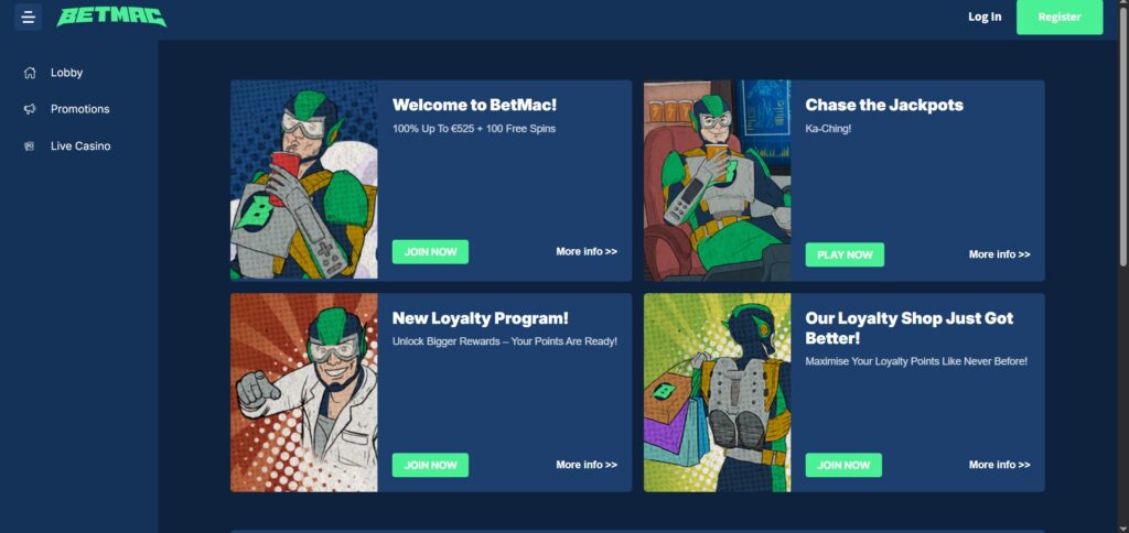 Check out the BetMac casino promotions page