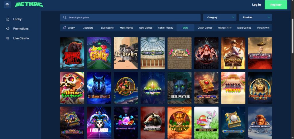 Check out the BetMac casino slots page