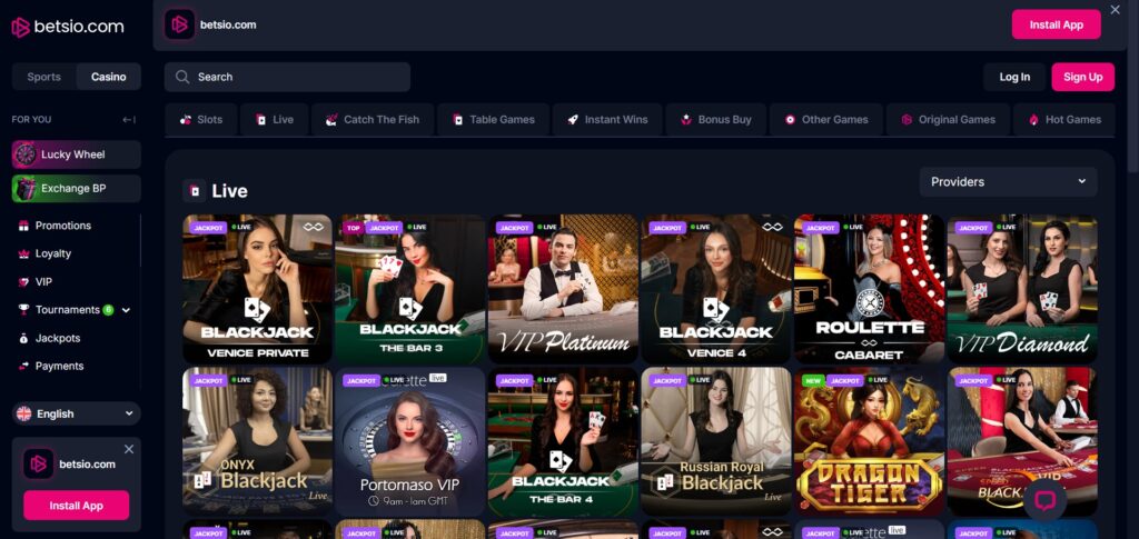 Explore Bets.io Casino live games page