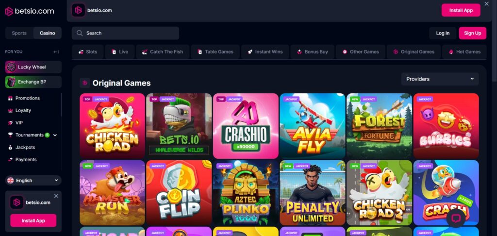 Explore Bets.io Casino original games page