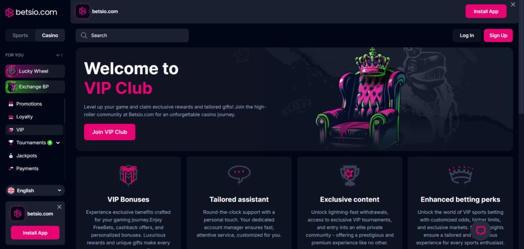 Explore Bets.io Casino VIP page