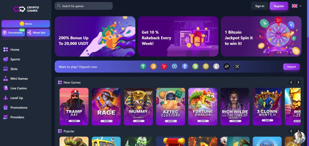 Check out the Crypto-Games Casino homepage
