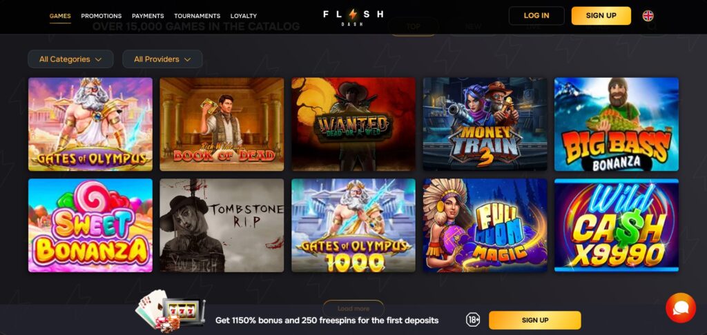 Discover FlashDash Casino games page