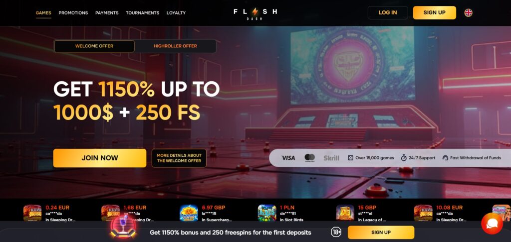Discover FlashDash Casino homepage