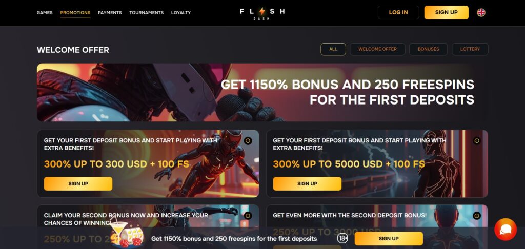 Discover FlashDash Casino promotions page