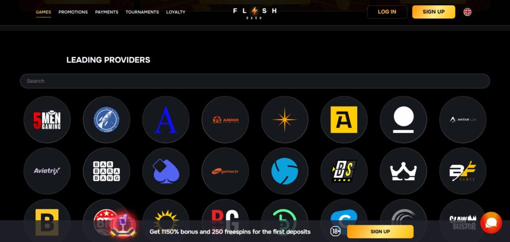 Explore FlashDash Casino providers page