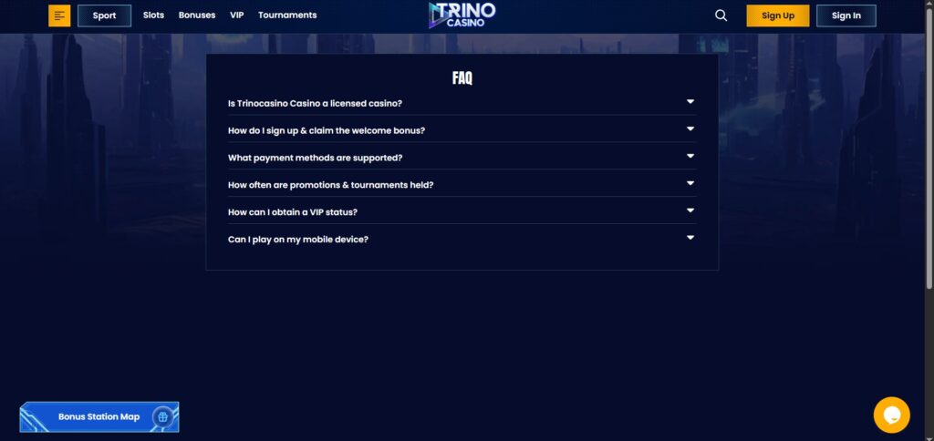 Check out Trino Casino FAQ page