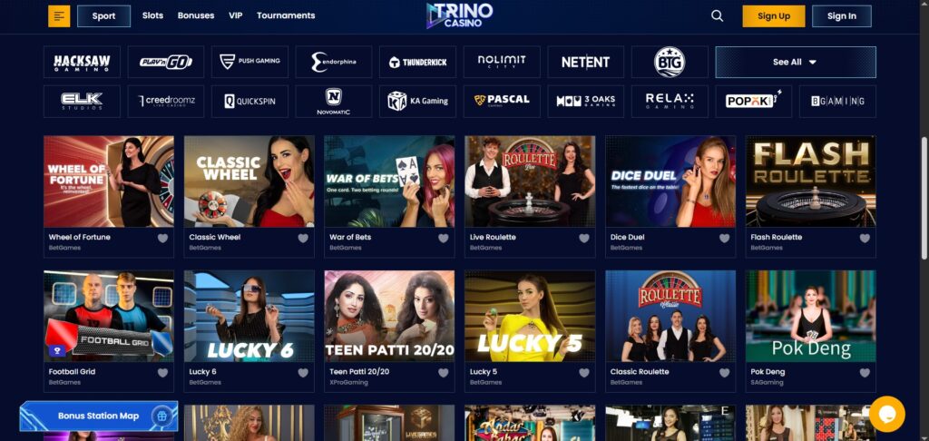 Check out Trino Casino live games page