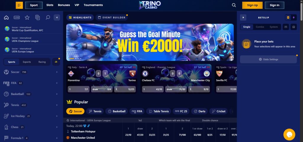 Check out Trino Casino sports page