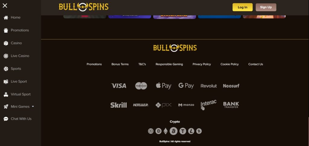 Discover BullSpins Casino footer
