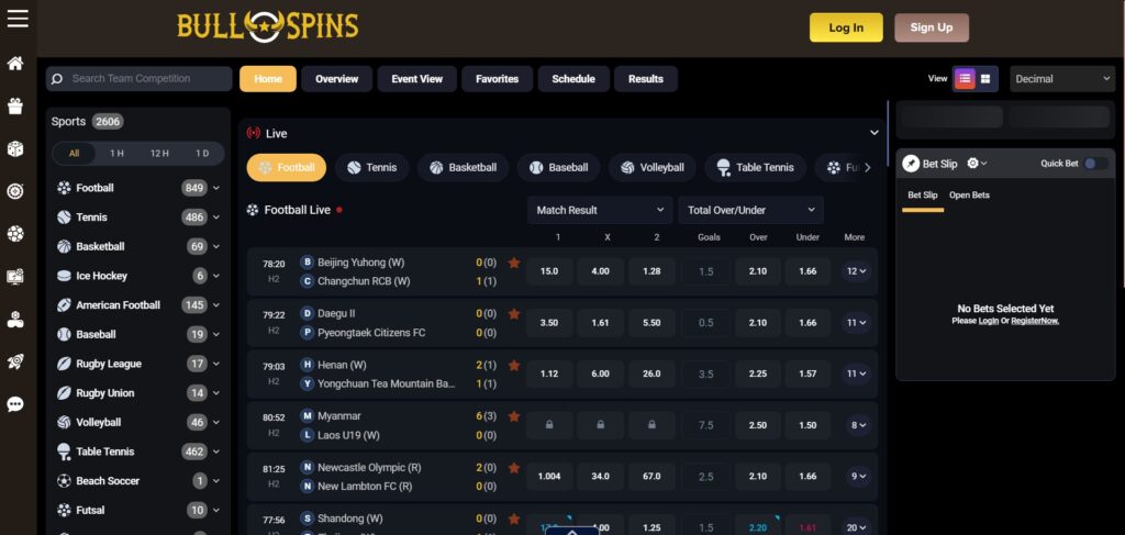 Discover BullSpins Casino sports page