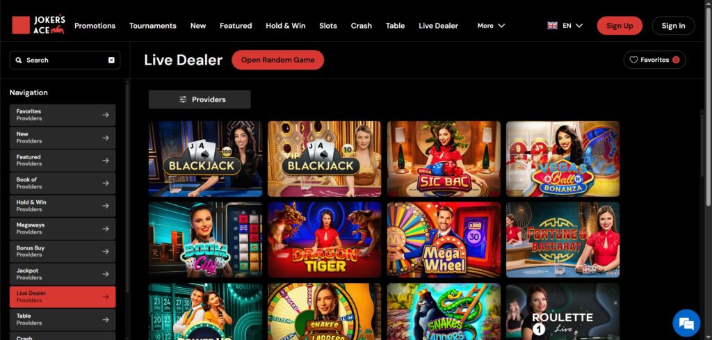 Discover Joker’s Ace Casino live games page