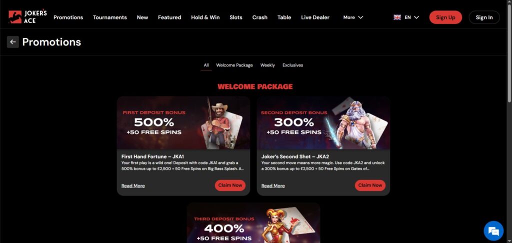Explore Joker’s Ace Casino promotions page