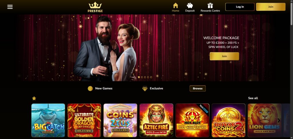 Discover Prestige Casino homepage