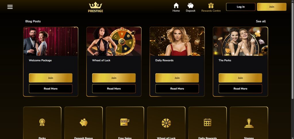 Discover Prestige Casino promotions page
