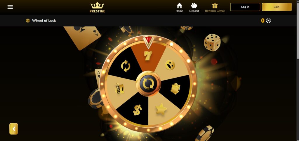 Discover Prestige Casino Wheel of Luck page
