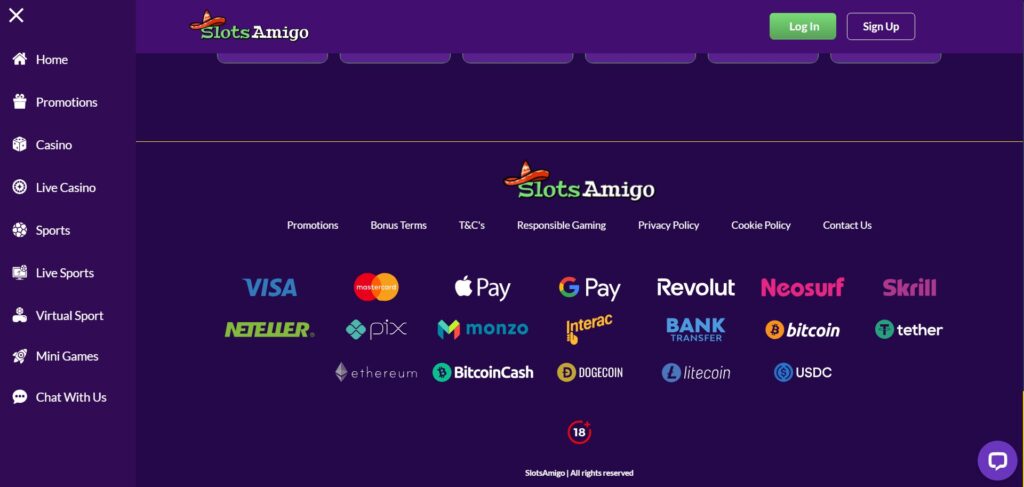 Discover SlotsAmigo Casino interface