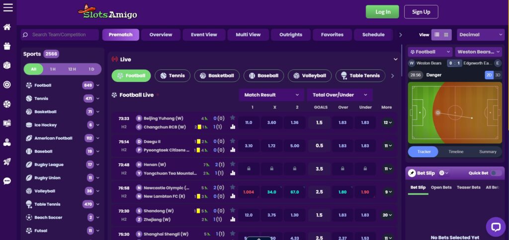 Explore SlotsAmigo Casino sports page