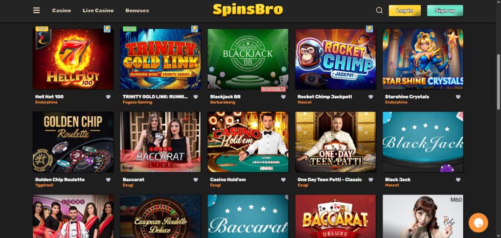 Learn SpinsBro Casino table games page
