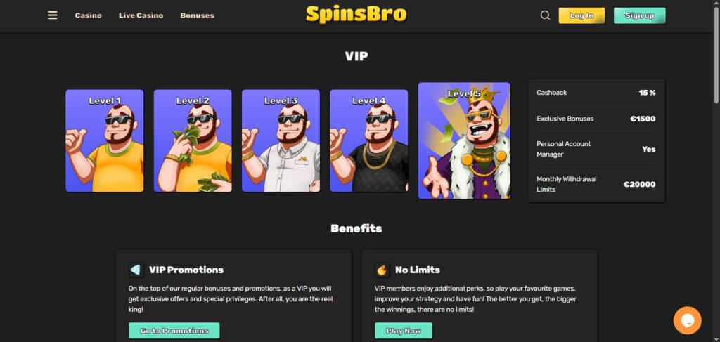 Discover SpinsBro Casino VIP page