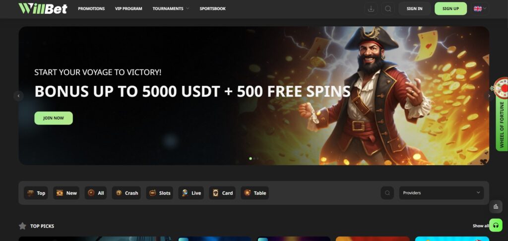 Discover WillBet Casino homepage