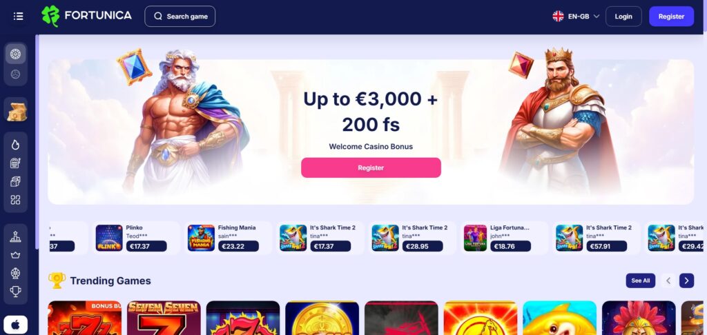 Explore Fortunica Casino homepage