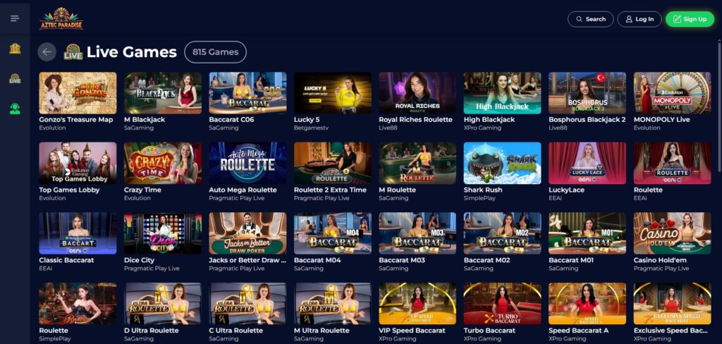 Explore Aztec Paradise Casino live games