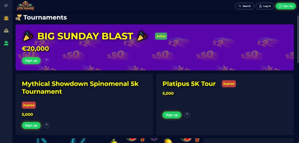 Explore Aztec Paradise Casino tournaments