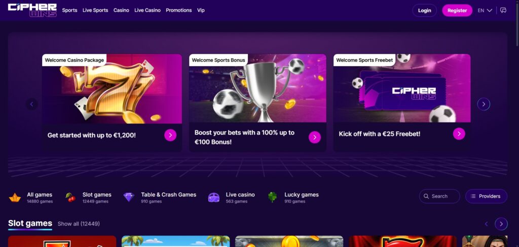 Explore Cipherwins Casino homepage