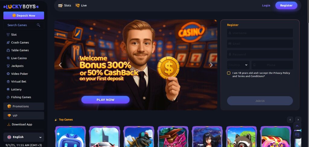 Discover Lucky Boys Casino homepage