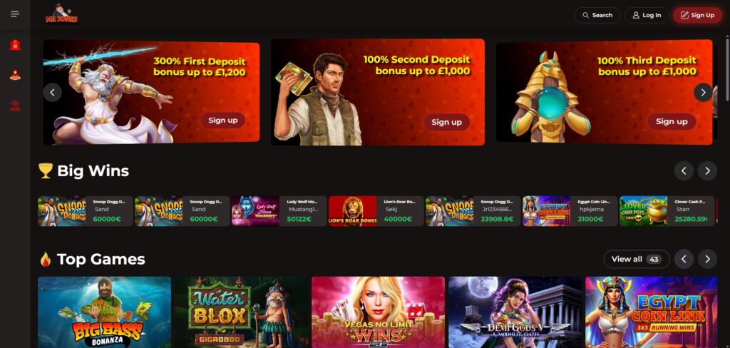 Explore Mr Jones Casino homepage