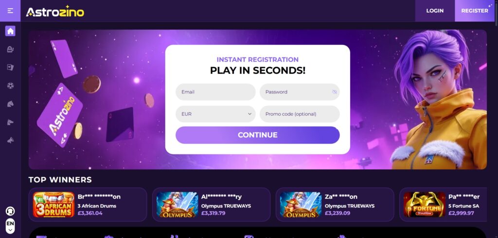 Explore Astrozino Casino homepage