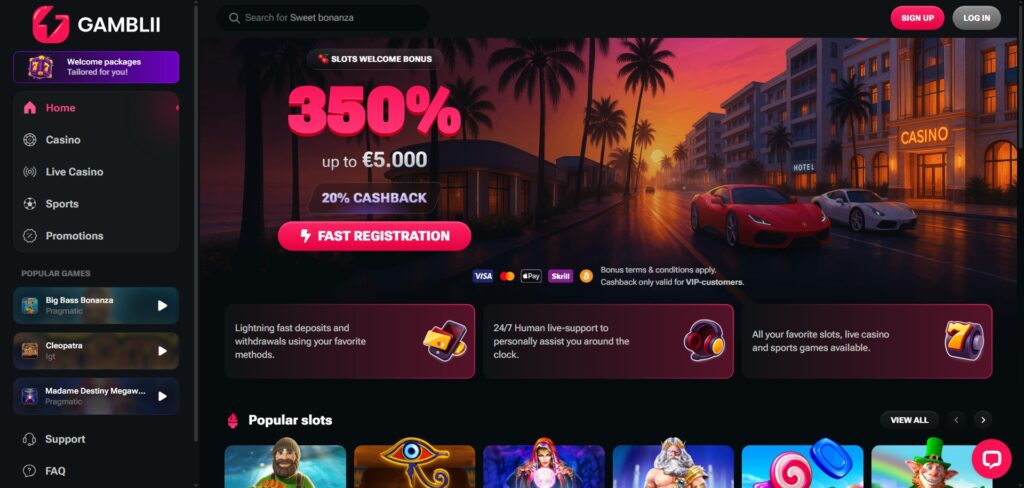 Explore Gamblii Casino homepage