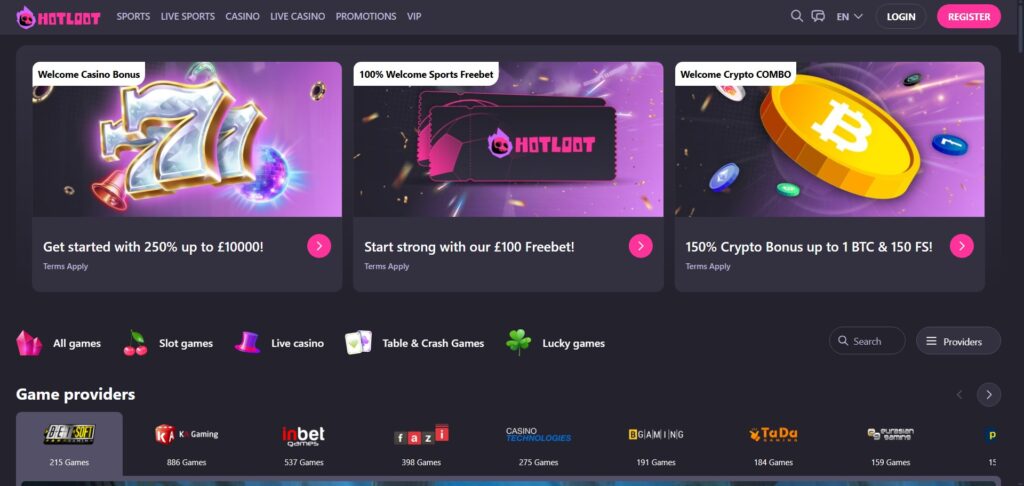 Discover HotLoot Casino homepage