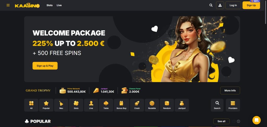 Explore Kaasino Casino homepage